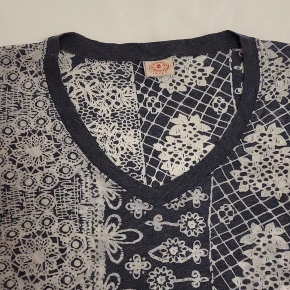 Curious Gypsy Short Sleeve T-Shirt Sheer Boho Hippie Grey White Women'sM - Picture 5 of 13